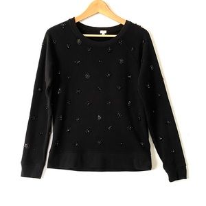 J. Crew Snowflakes Beaded Jewels Holiday Sweatshirt in Black